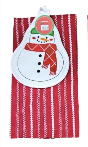 Set 2 piese bucatarie:suport vase,prosop Snowman