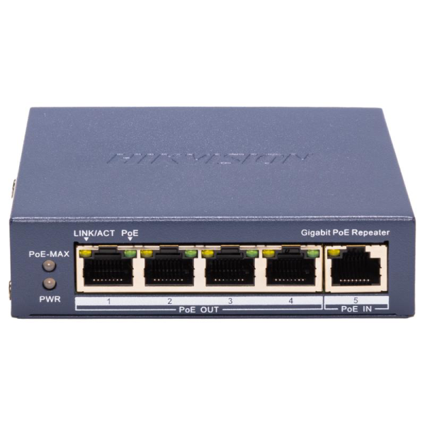 Repetor PoE Hikvision DS-3E0505P-E/R: 5 × 10/100 Mbps PoE PoE