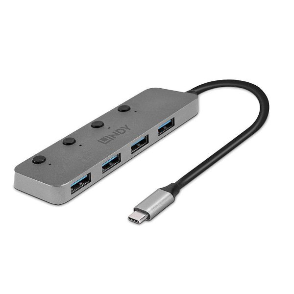 Hub USB LINDY 43383 USB-C, 4 porturi, Gri