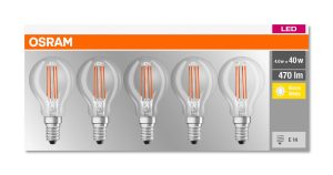 5 Becuri LED Osram Base Classic P, E14, 4W (40W),
