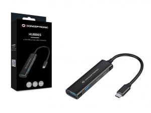Hub USB Conceptronic HUBBIES, USB-C, 4 porturi, Negru
