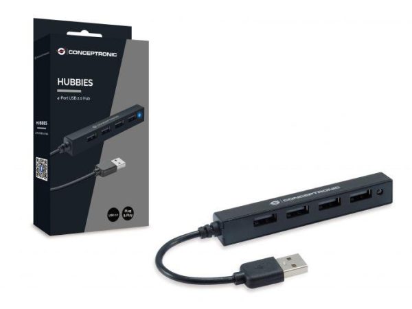 Hub USB CONCEPTRONIC HUBBIES, USB-A, 4 porturi, Negru