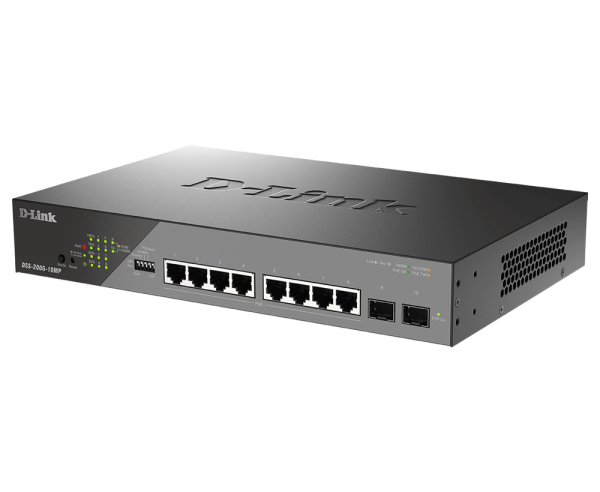 D-Link Switch DSS-200G-10MP, 8 porturi Gigabit POE, 2X SFP 1000Mbps,