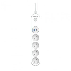 Prelungitor cu protectie Serioux SRXP-PS44W, 4 prize schuko, Tensiune intrare: