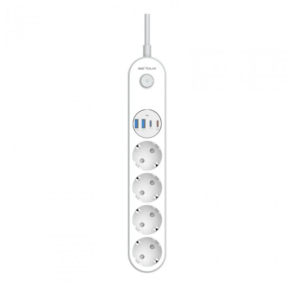 Prelungitor cu protectie Serioux SRXP-PS44W, 4 prize schuko, Tensiune intrare: