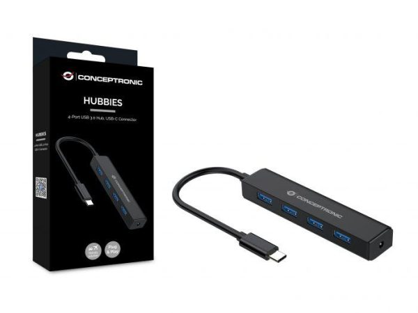 Hub USB CONCEPTRONIC CTC4USB3, USB-C, 4 porturi, Negru