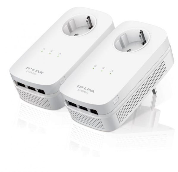 Tp-link AV1200 3-Port Gigabit Passthrough Powerline Starter Kit, 1200Mbps Powerline Datarate, Line-Neutral/Line-Ground 2*2 MIMO, 3 Gigabit Ethernet