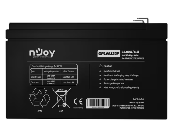 Acumulator nJoy GPL09122F 12V 30.55W/cell, Capacitate 32.00W/cell evaluat la 10V15