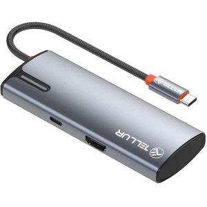 Hub USB TELLUR TLL321061 USB-C, 5 porturi, HDMI, Gri
