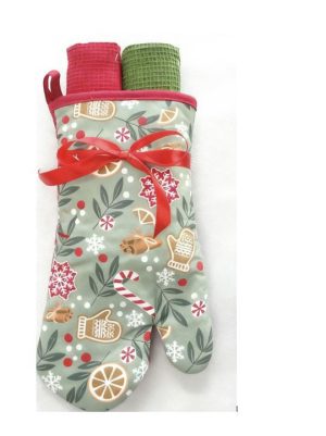 Set manusa bucatarie 3 piese Craciun Green