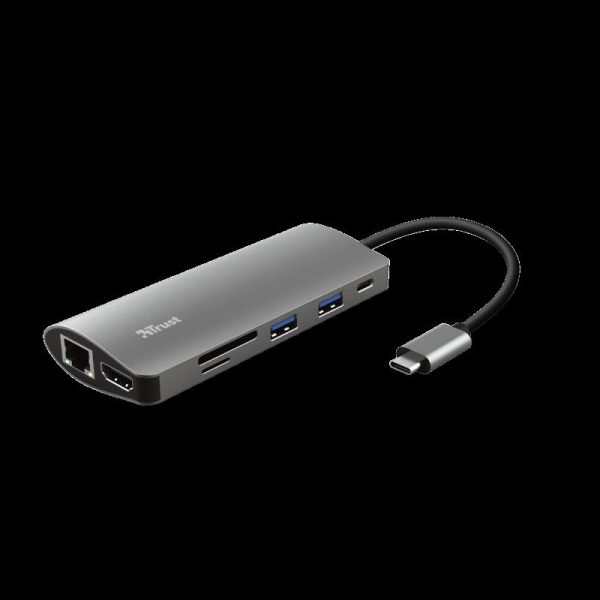Hub USB Trust Dalyx, USB-C, 7 porturi, HDMI, RJ-45, Negru