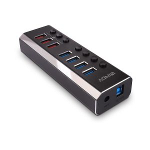 Hub USB LINDY USB-A, 8 porturi, Negru