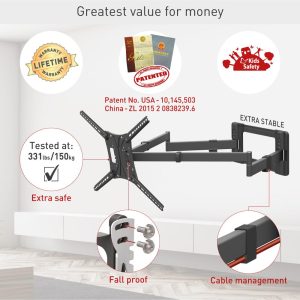 Suport TV plat/curbat de perete cu 2 brate Barkan BM464XL,