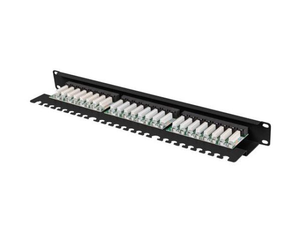 Patch panel 24 porturi 1U 19" Cat.5e UTP cu organizator